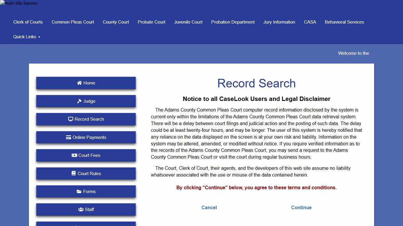 Adams County Common Pleas Court - Record Search